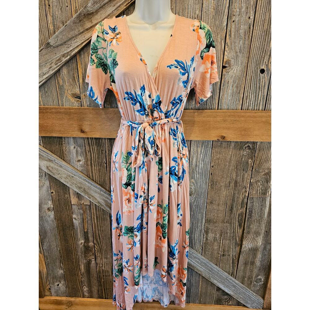 Lee lees forest NYC botique dress tie waist pink v neck High low made in USA M